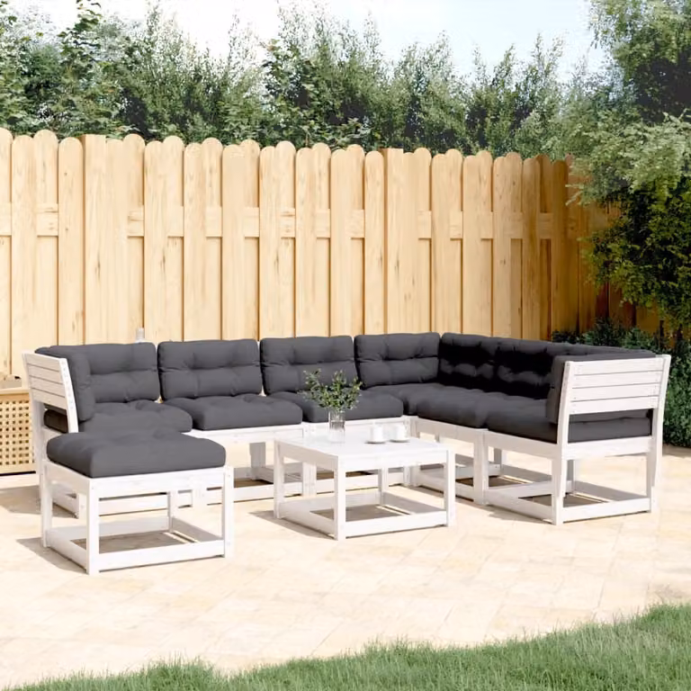 Maison Exclusive - Set Salotto Giardino 7pz con Cuscini Bianco Legno Massello Pino