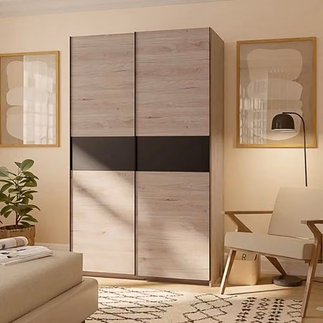 Armadio Camera da Letto Maba, Guardaroba 2 Ante 2 Ripiani, 120x204h cm Marrone Rovere