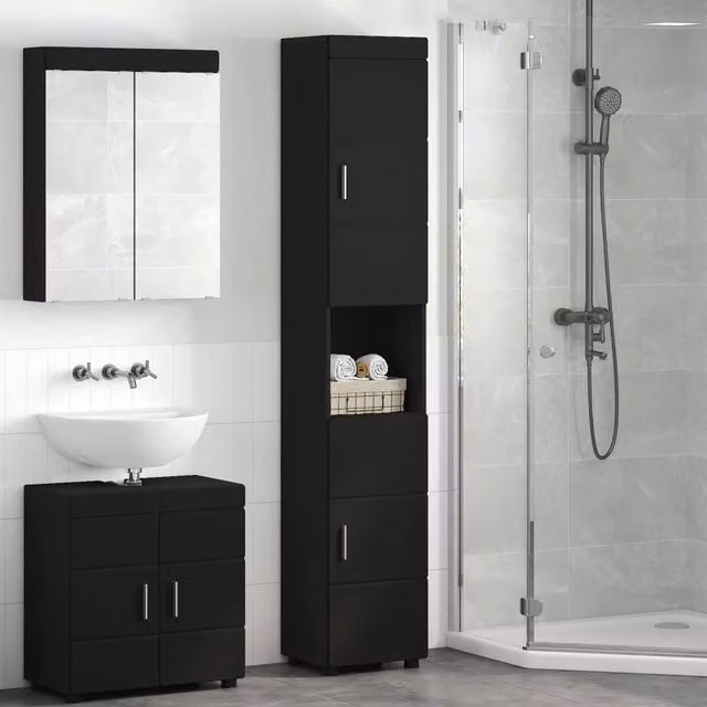 Set di armadi da bagno TULUM vidaXL nero opaco L/P/H: 37 x 31,5 x 203 cm