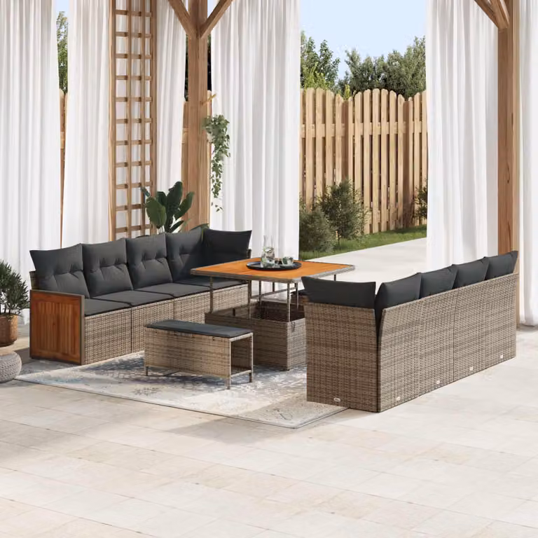 Set Divano da Giardino vidaXL 11 Pezzi L-Shape Grigio con Cuscini e Tavolino