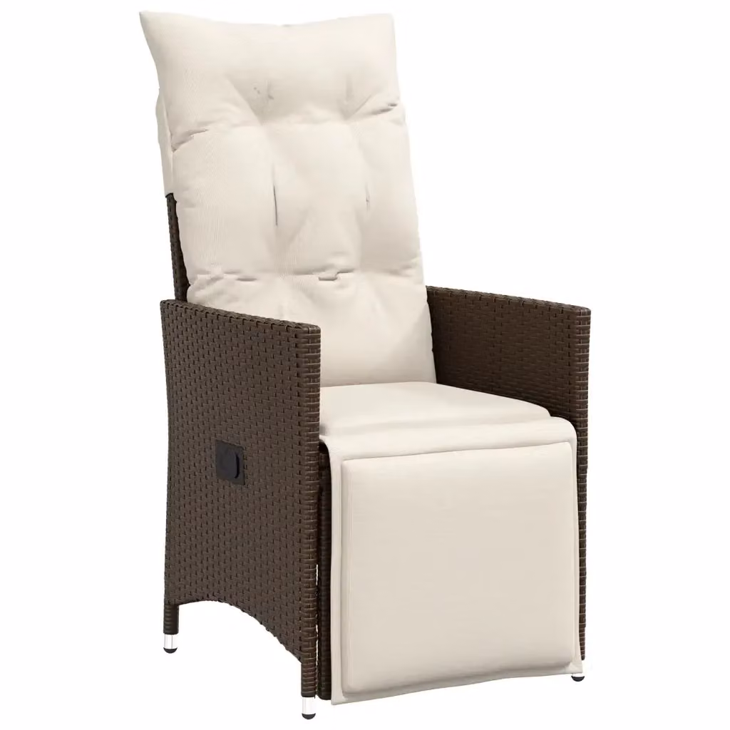 Set di 2 sedie reclinabili da giardino vidaXL in polyrattan marrone con cuscini bianchi e poggiatesta regolabile – 2