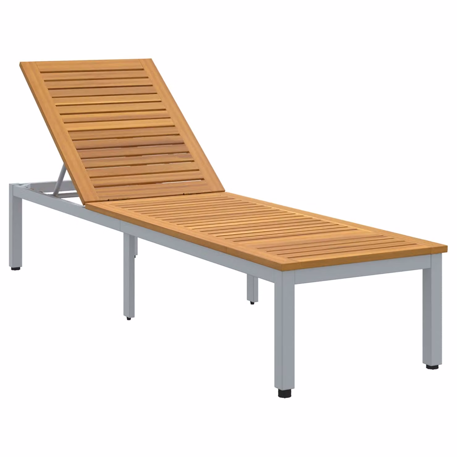 vidaXL Lettino prendisole moderno in legno di acacia con poggiatesta regolabile, Grigio, L 110 x P 55 x H 35 cm