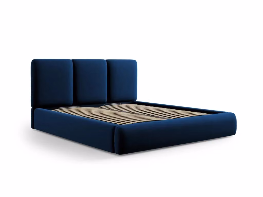 Letto con cassettone e testiera Nicolas di Cosmopolitan Design in velluto blu, L/P/H: 200 x 200 x 131 cm – 2