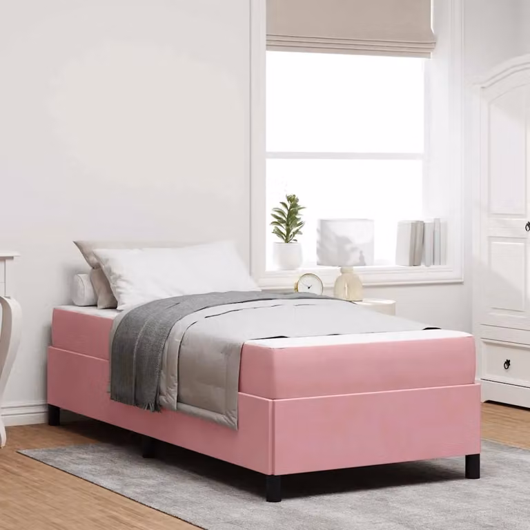Struttura del letto imbottita vidaXL in tessuto rosa con legno e metallo L 200 x P 80 x H 55 cm