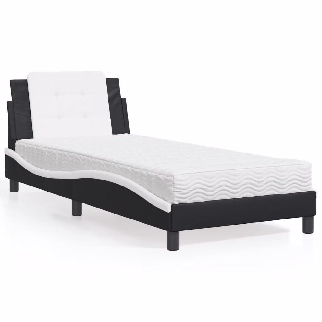 Letto con Materasso vidaXL Zadar Nero e Bianco in Similpelle e Tessuto L/P/H: 100 x 200 cm