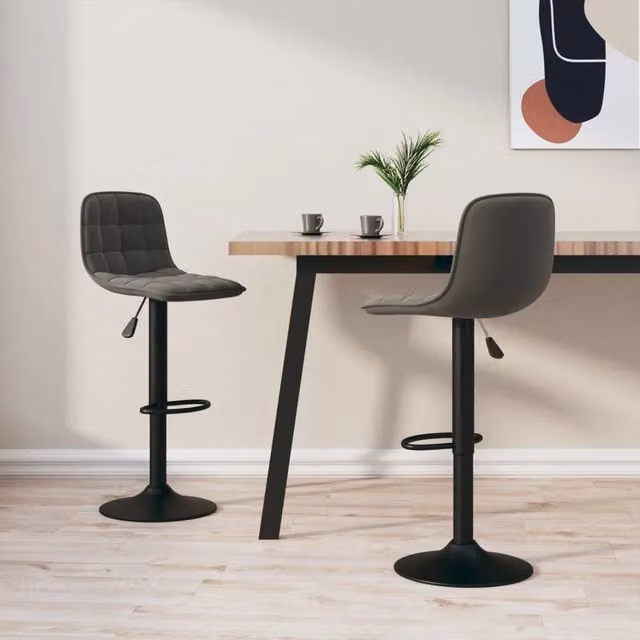 Set di 2 sedie da bar vidaXL in velluto grigio con base girevole a 360 gradi