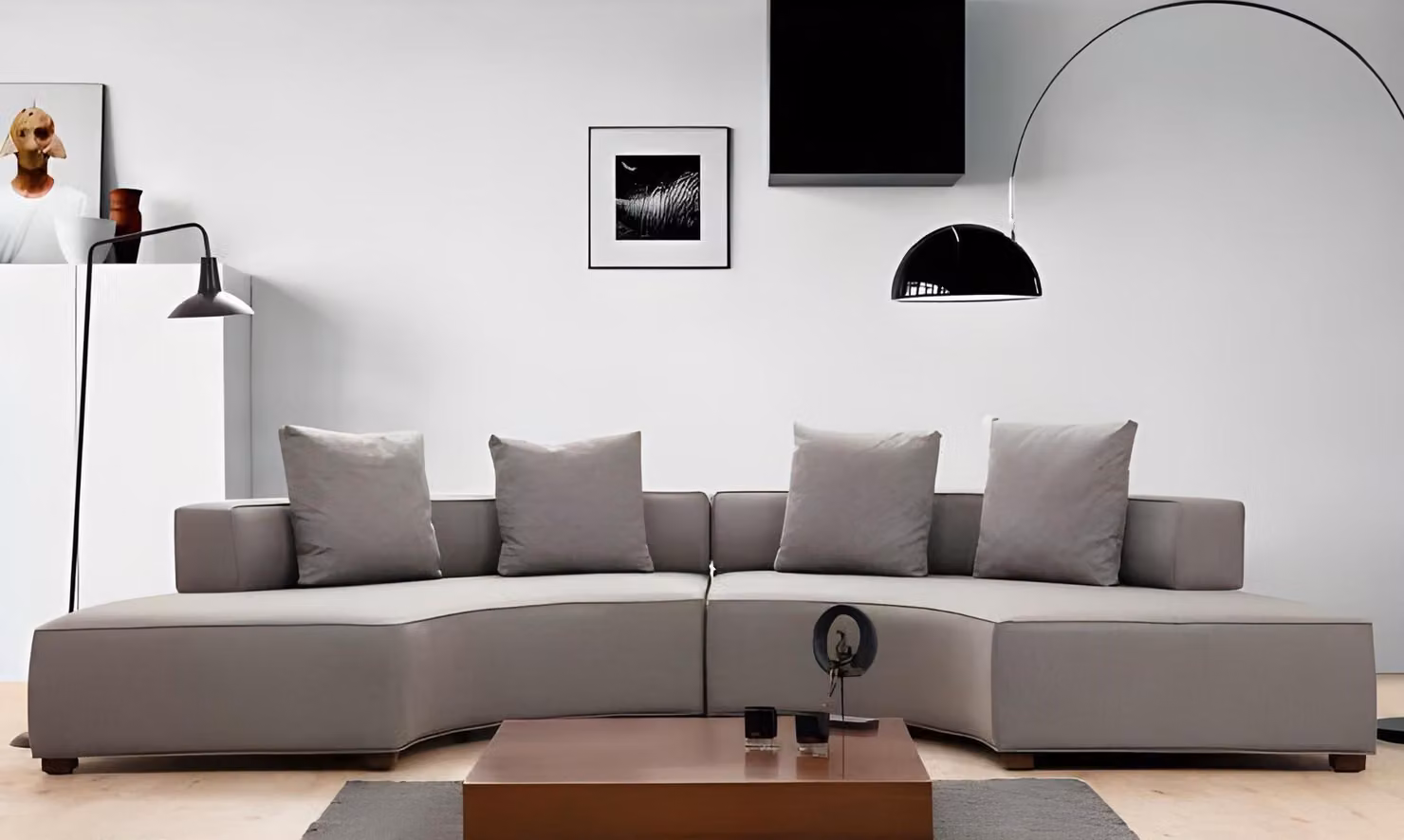 Ecksofa U-Form Modern Design Textil Material Weiß Einfarbig Textil Holz