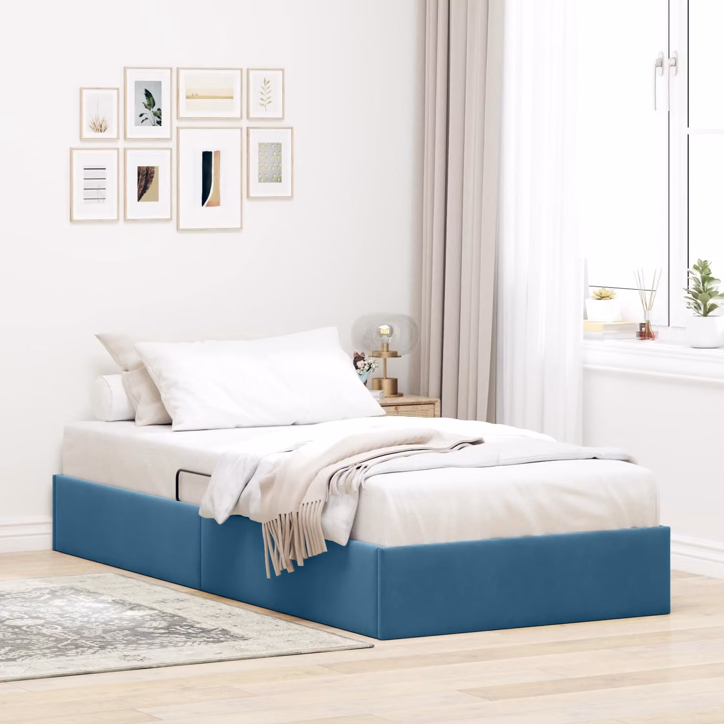 Letto ottomano con contenitore vidaXL in velluto blu scuro L 90 x P 200 cm