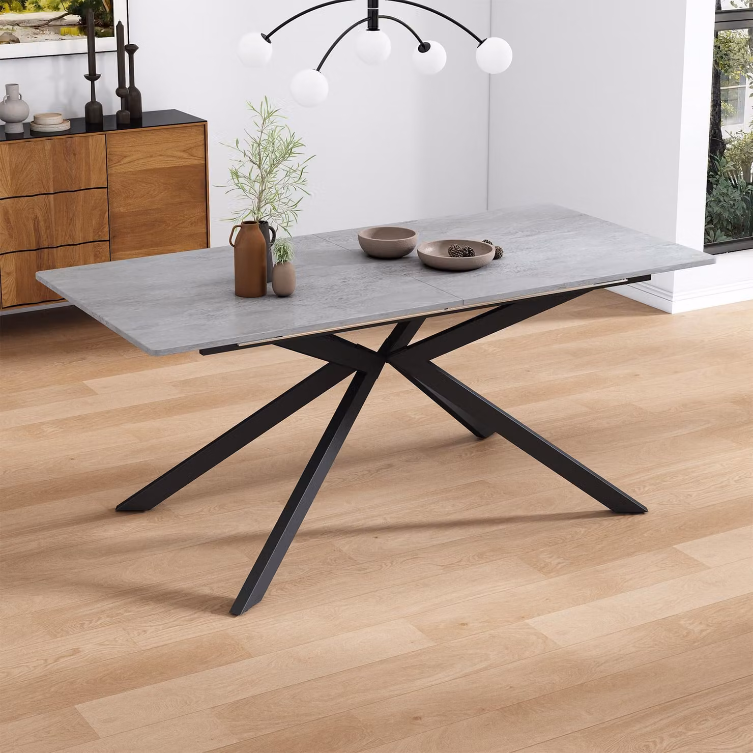 MODFU Tavolo da pranzo 150/180x70x76 cm allungabile automaticamente, Nero e Grigio