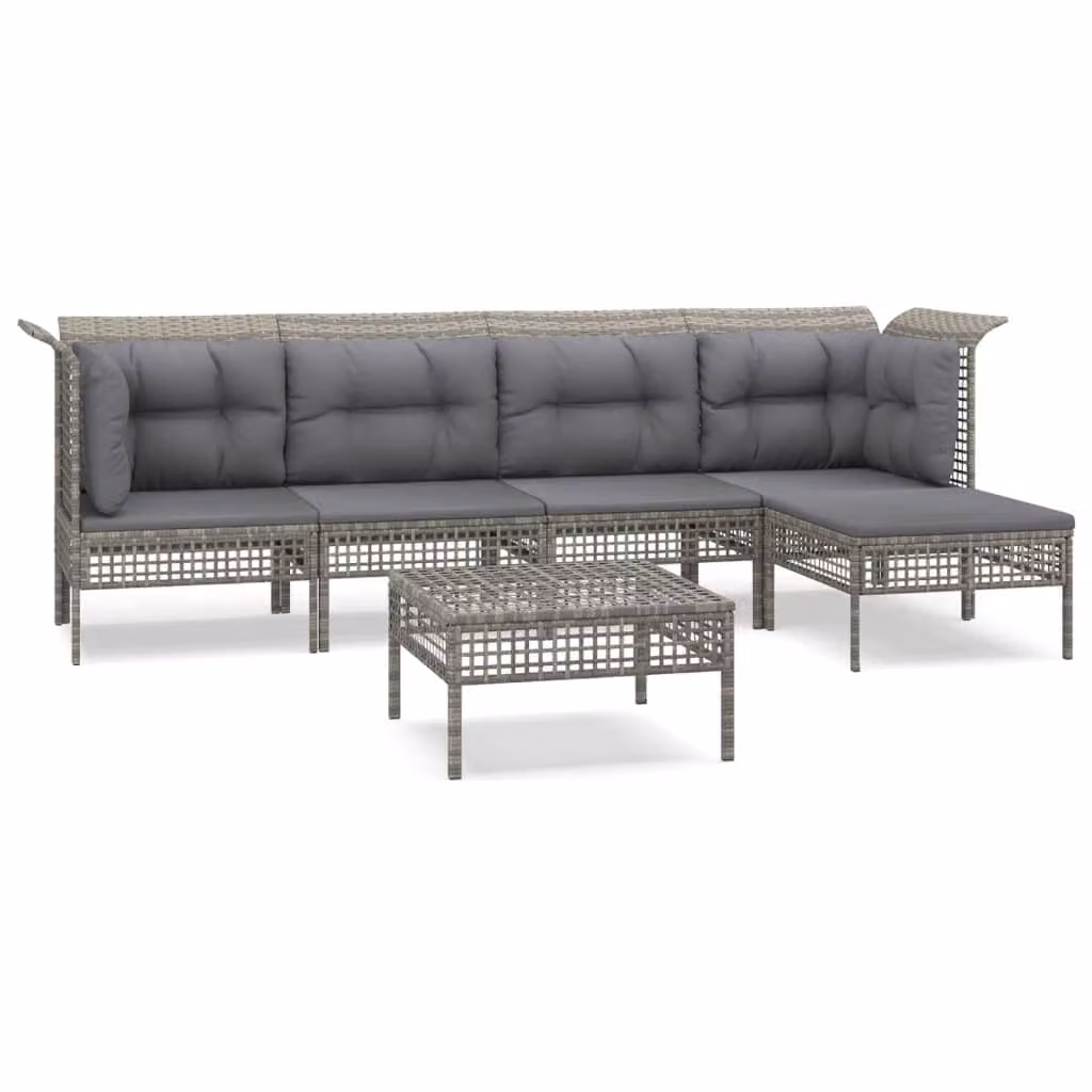 Set Divani da Giardino 6 pz con Cuscini in Polyrattan Grigio