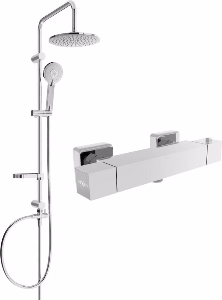 Mexen Cube Carl set doccia esterno con soffione e miscelatore termostatico, cromo - 77200240-00