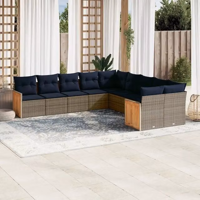 Set Divani da Giardino 10 pz con Cuscini Grigio in Polyrattan 3228035