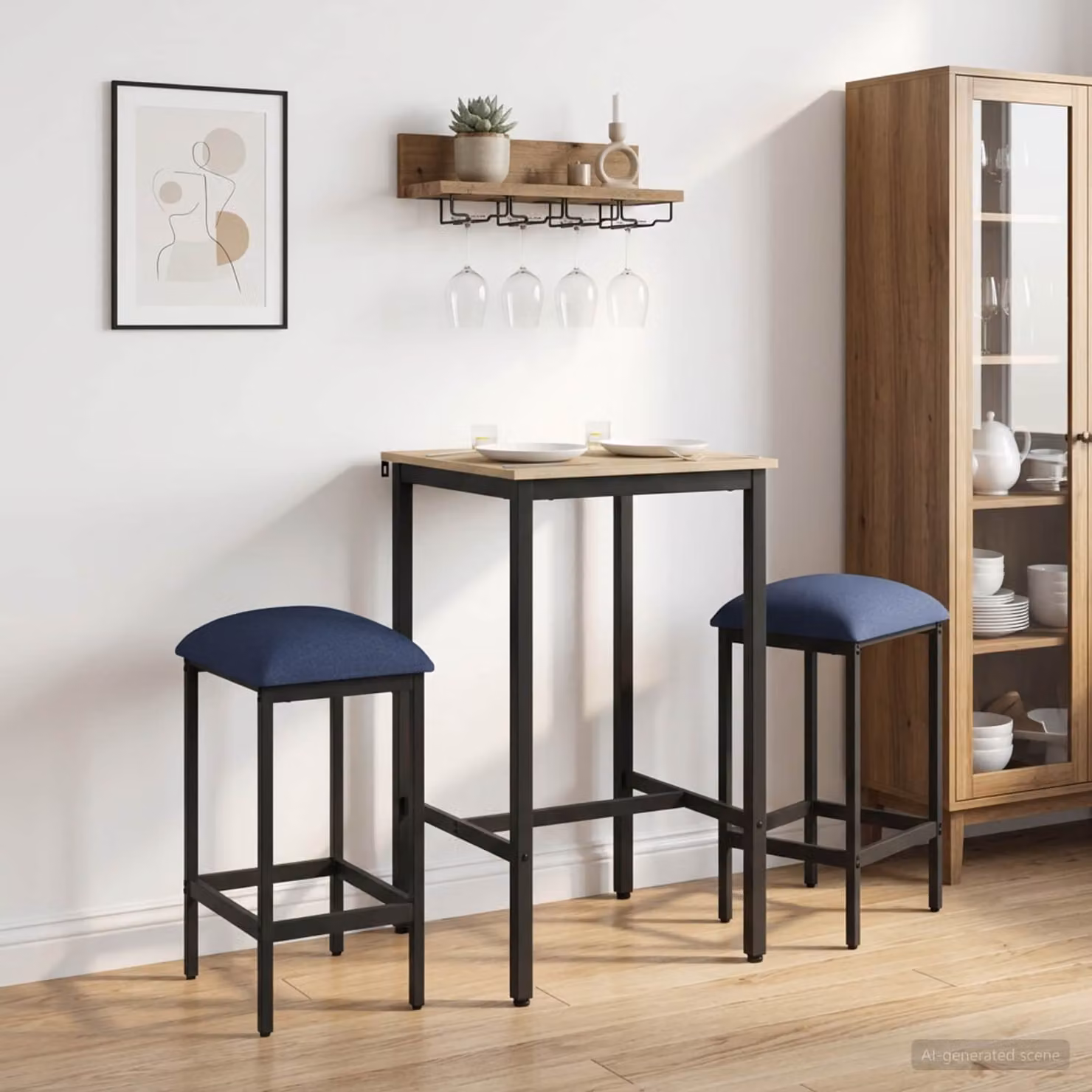 Set di 2 sgabelli da bar moderni vidaXL in blu con struttura in metallo e seduta in tessuto e MDF L/P/H: 40 x 32 x 74 cm