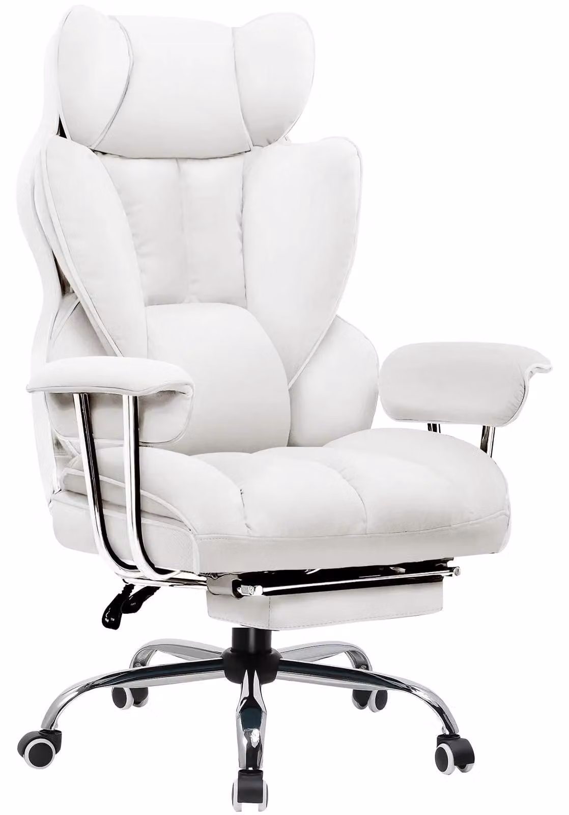 Sedia da gaming - Sedia da ufficio ergonomica - Regolabile in altezza - Girevole con rotelle - Struttura in metallo - Portante fino a 150 kg - 71x71x115 cm - Pelle bianca