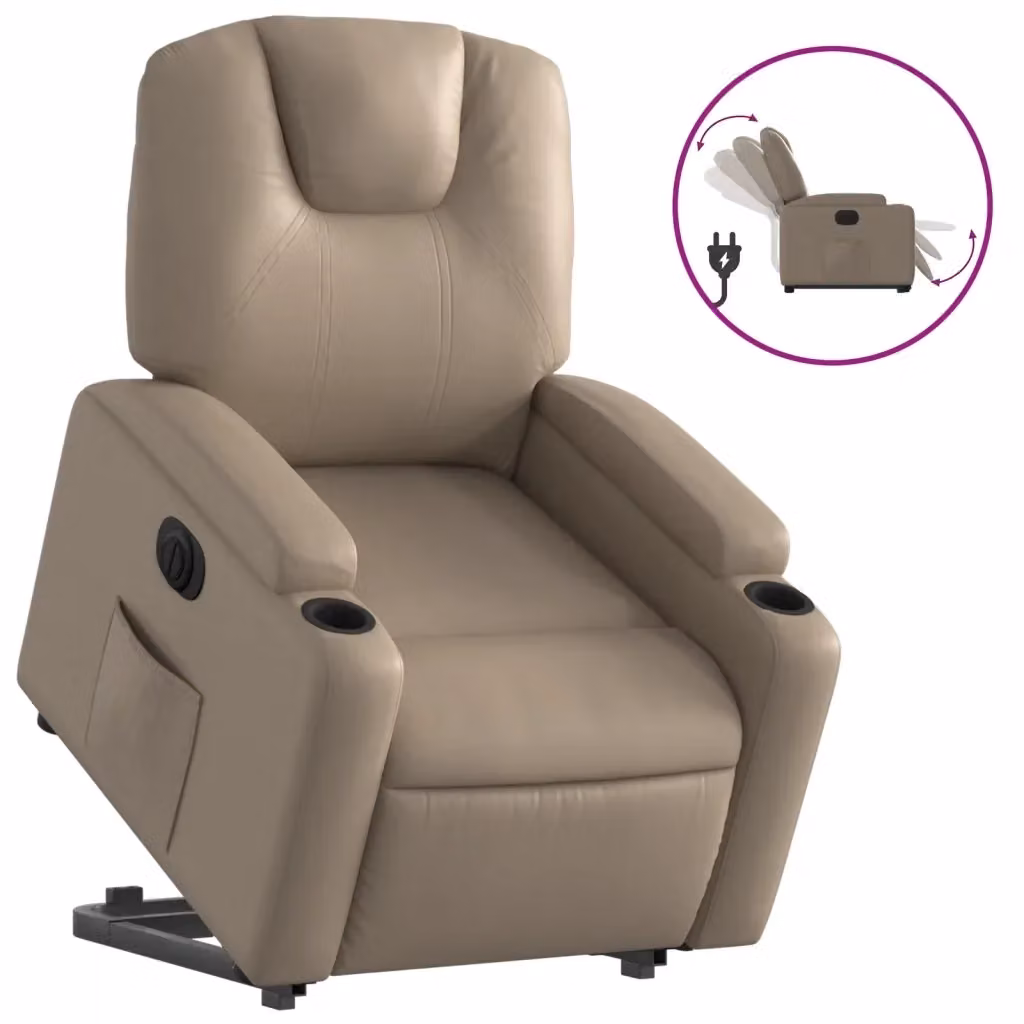 Poltrona Alzapersona Reclinante Elettrica vidaXL in Similpelle Colore Cappuccino – 2