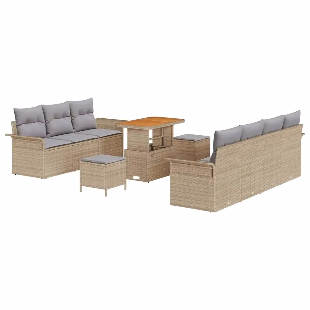 Set Divano da Giardino vidaXL 10 Pezzi in Polyrattan Beige con Cuscini e Tavolino – 2