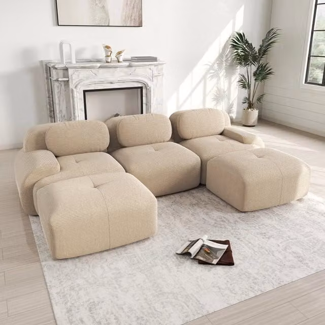 Divano angolare modulare 298.0x178.0x70.0 cm senza montaggio in velluto a coste beige