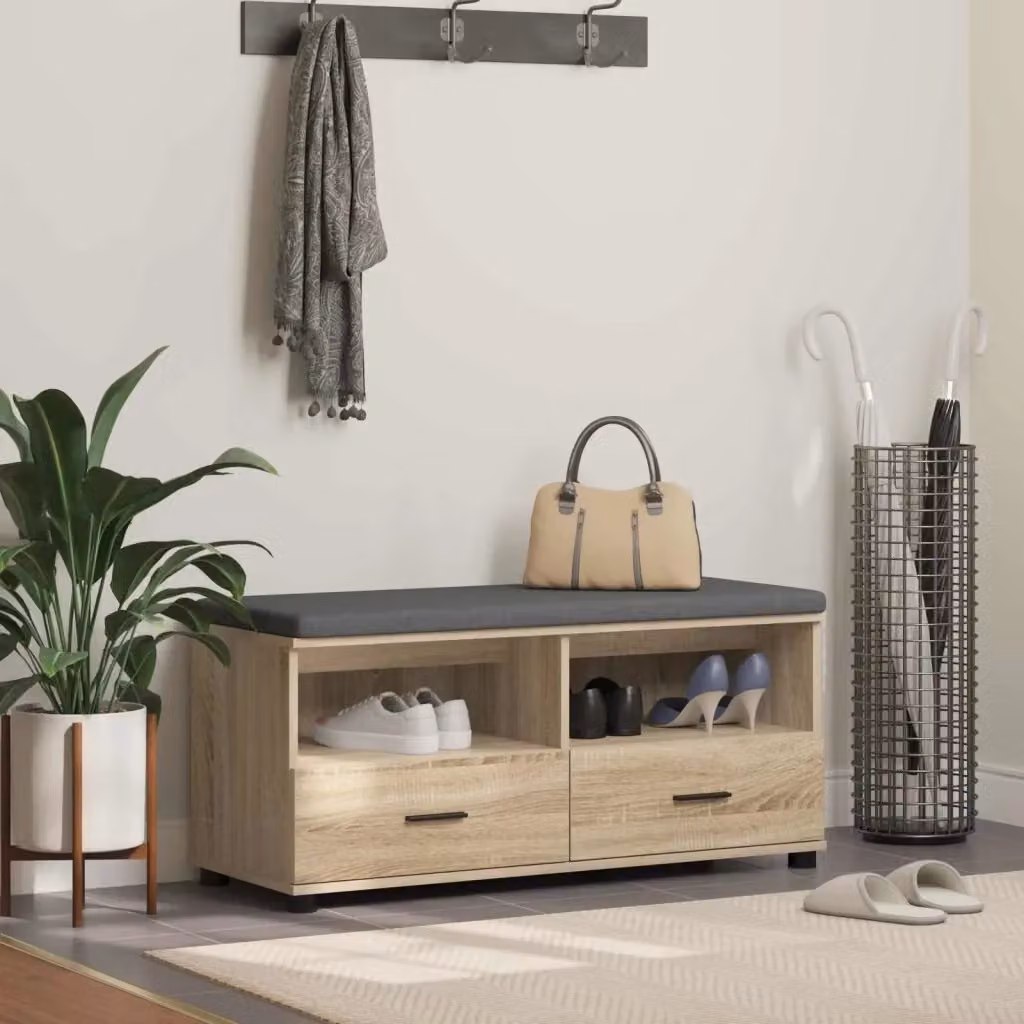 Panca per ingresso con scarpiera e cuscino in tessuto marrone Design In L: 100 cm, P: 38 cm, H: 46 cm – 2