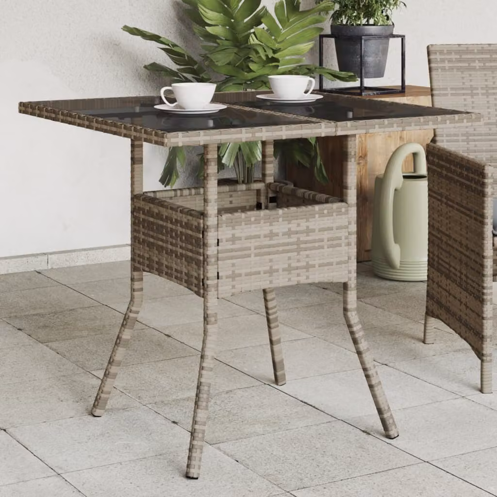 Maison Exclusive - Tavolo da giardino con piano in vetro grigio 80x80x75 cm Poly Rattan
