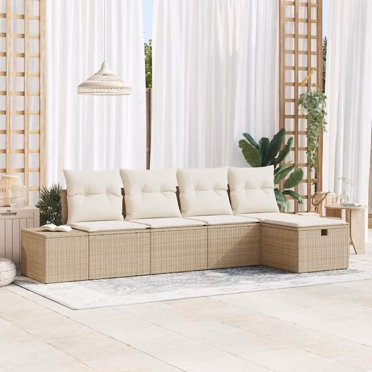 Maison Exclusive - Set da giardino composto da 5 pezzi. Divano in rattan sintetico beige
