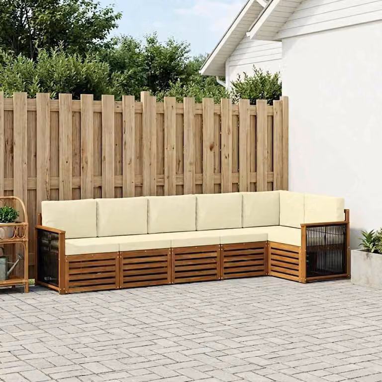 Set di divani da esterno vidaXL a forma di L in legno di acacia con cuscini, colore beige e marrone