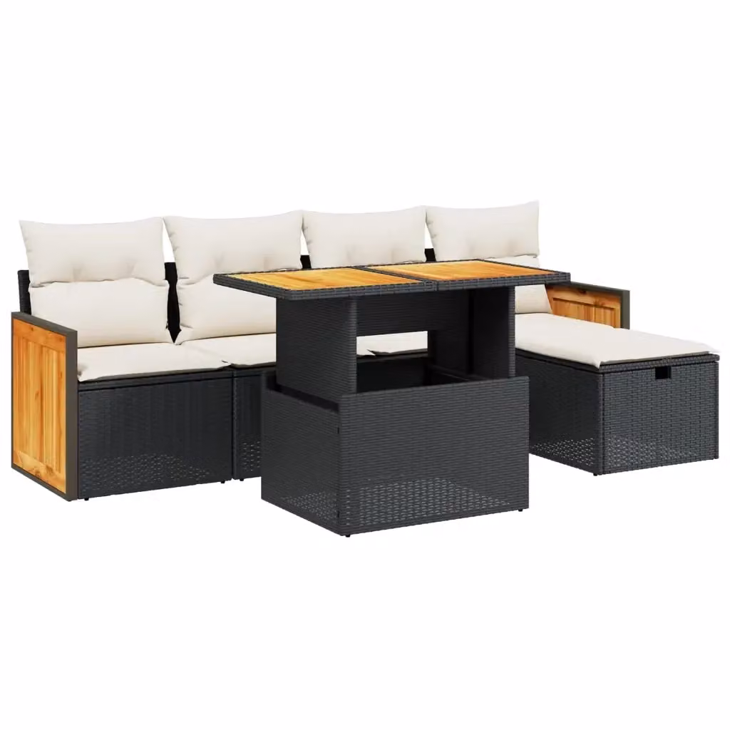 vidaXL Set Divano da Giardino a L 6 pz in Polyrattan Nero con Cuscini e Tavolino da Esterno – 2