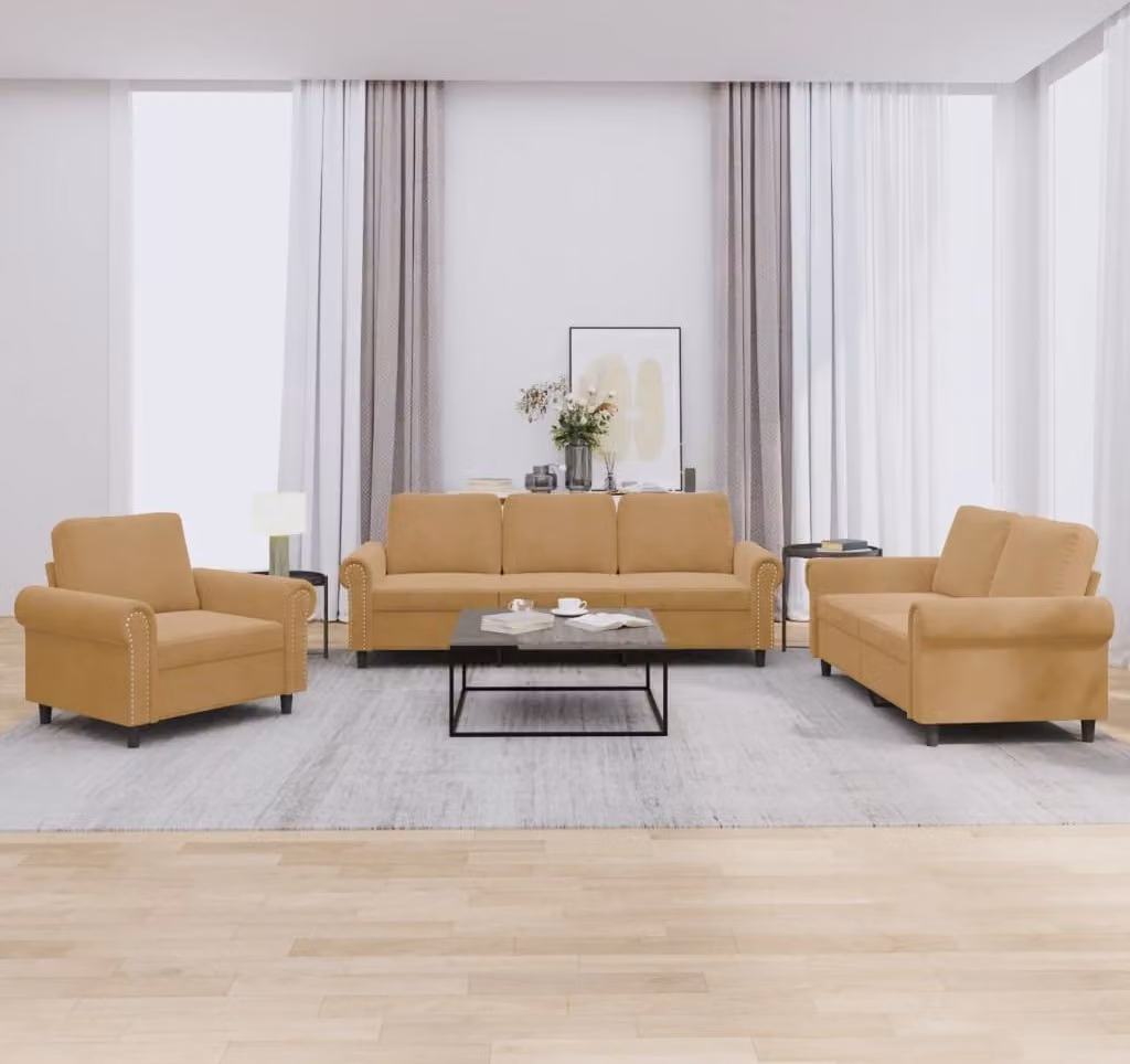 Maison Exclusive - Set divano a 3 pezzi con cuscini in velluto marrone
