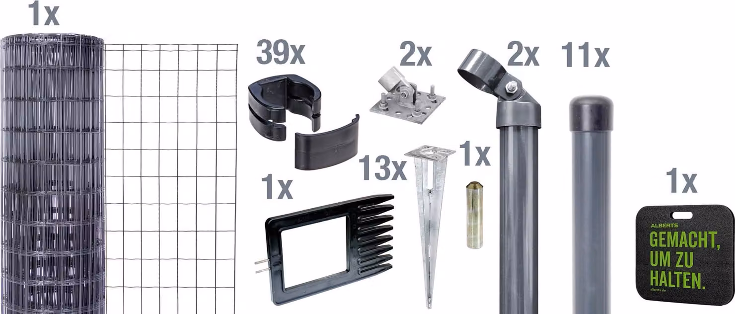 Alberts 695750 Fix-Clip Pro come set completo di recinzione, con presa a terra e cuscino per ginocchio, antracite, altezza 81 cm, lunghezza 25 m