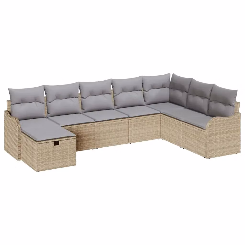 Set Divano da Giardino a L vidaXL in Polyrattan Beige con 8 Pezzi e Ottoman – 2