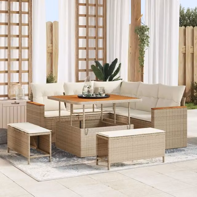 Set Divano da Giardino 8 pz Beige polyrattan 3362906