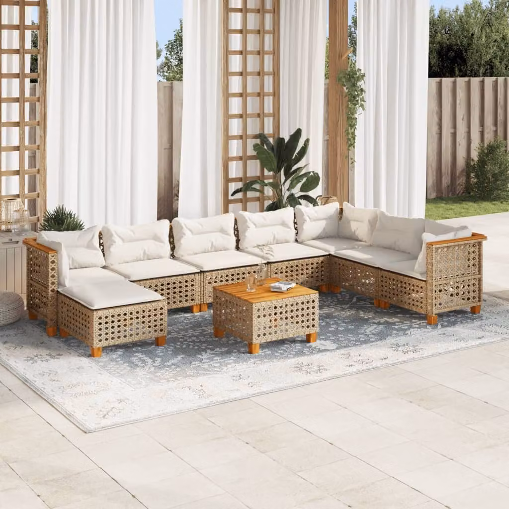 Maison Exclusive - Set da giardino 9 pezzi con cuscini in polyrattan beige
