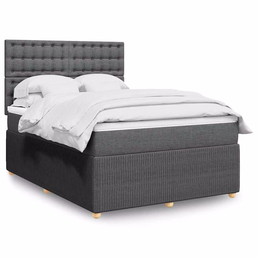 vidaXL Giroletto a Molle con Materasso Ibrido in Tessuto Grigio e Bianco L/P/H: 160 x 200 cm