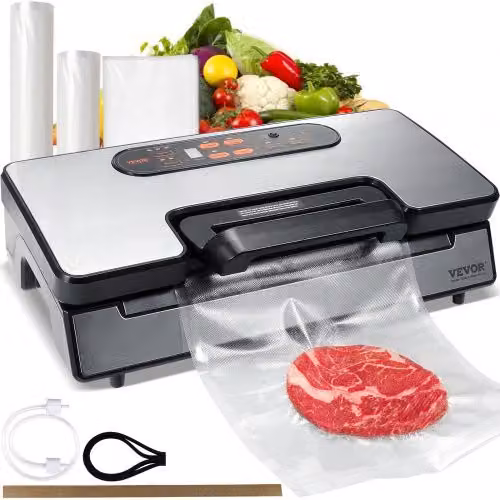 Macchina Sottovuoto per Alimenti VEVOR 130W con Doppia Pompa, Sigillatore per Cibi Umidi e Secchi, 90 Kpa, Colore Argento, Lunghezza: 30 cm