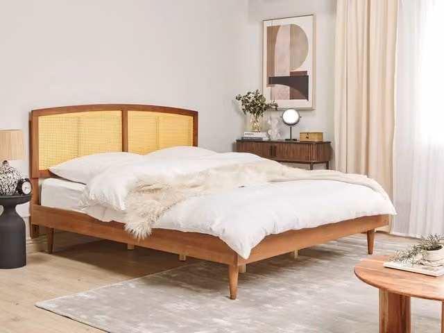 Letto matrimoniale BELIANI in legno di gomma oliato marrone con doghe piatte in stile rustico minimalista L/P/H: 200 x 180 x 185 cm – 1