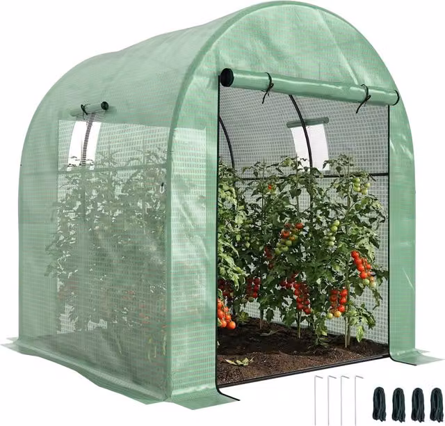 Serra Tunnel da Giardino Xylo con Telaio in Acciaio e Copertura in PE Anti-UV Verde, 2 Porte e 2 Finestre, L/P/H: 7,45 x 3,24 x 2,00 m