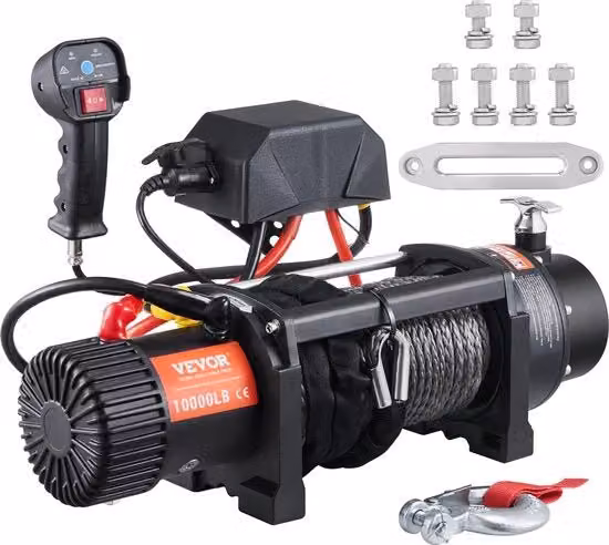 Verwinch elettrico VEVOR nero con telecomando 2-in-1 e protezione IP67 per ATV, SUV, camion e imbarcazioni, capacità 4536 kg