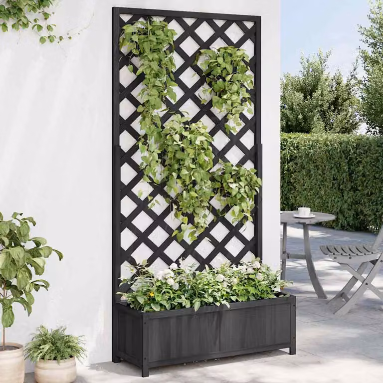 vidaXL Fioriera con Traliccio per Piante Rampicanti in Legno di Abete Massello, Colore Nero, L 90 cm x P 35 cm x H 180 cm