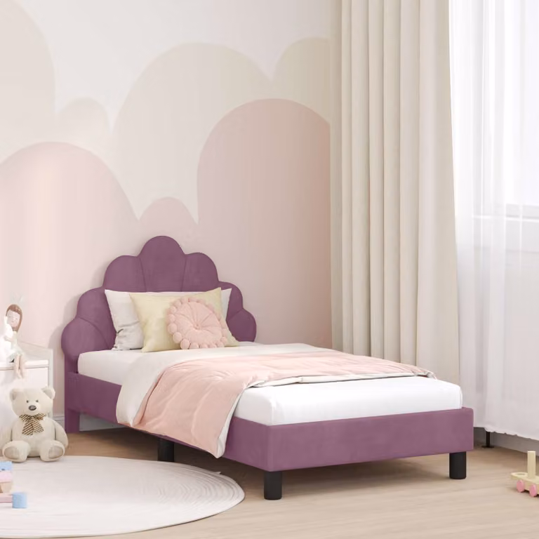 Struttura letto per bambini vidaXL in velluto viola con testata, L 160 x P 80 cm