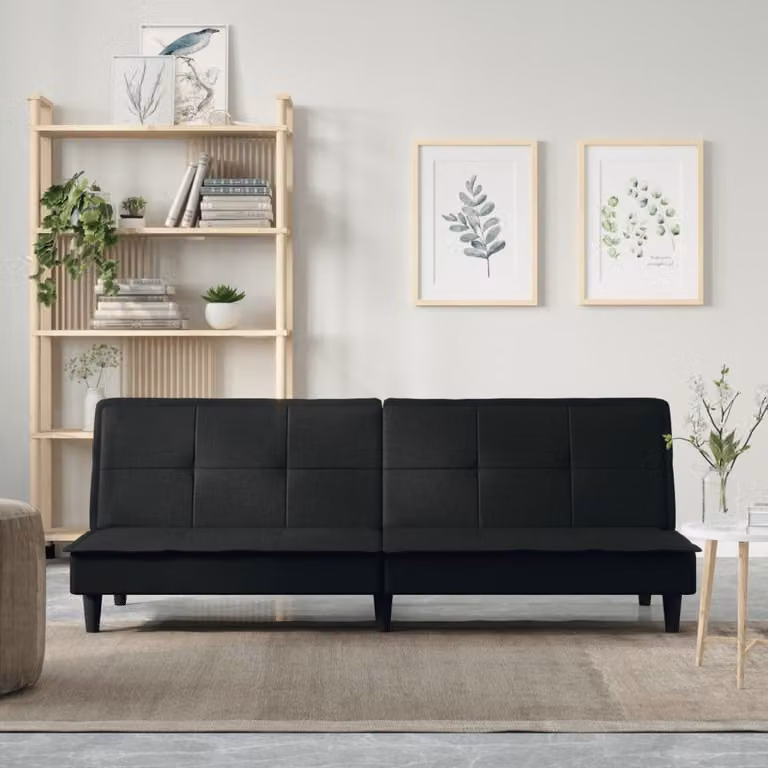 Divano Letto Click Clack vidaXL Nero in Tessuto con Funzione Letto e Poggiatesta Regolabile L/P/H: 200 x 140 x 89 cm