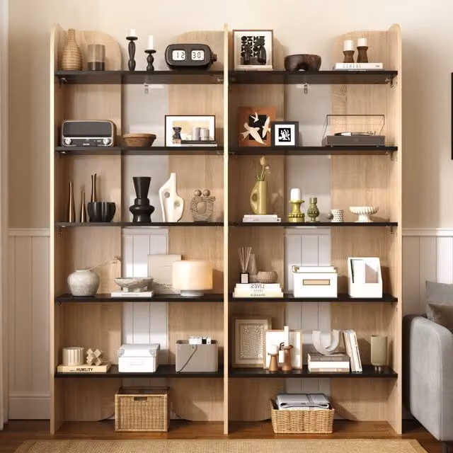 Libreria moderna MODFU a 5 ripiani con struttura in metallo e legno, colore marrone e nero, L: 160 cm, H: 135 cm, P: 25 cm