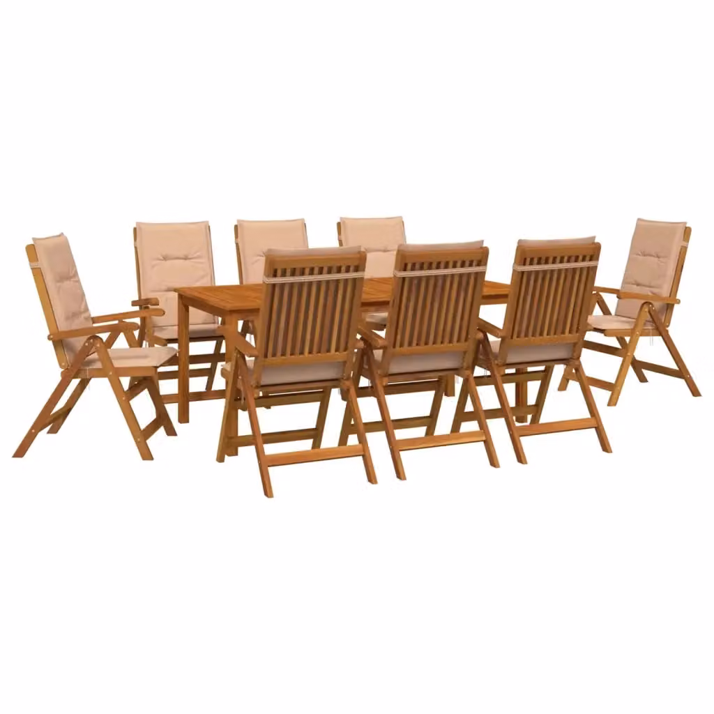 Set da pranzo da giardino vidaXL in legno di acacia con 9 pezzi per 8 persone, colore marrone e beige – 2