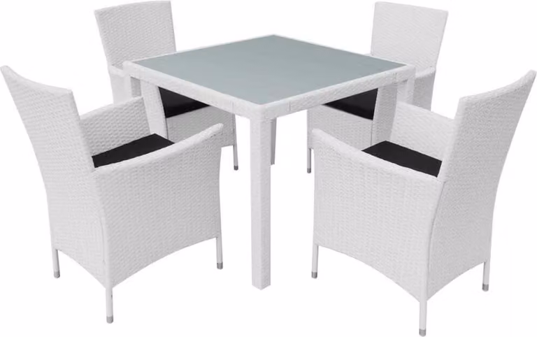 Set da Pranzo da Giardino 5 pz in Polyrattan Bianco Crema
