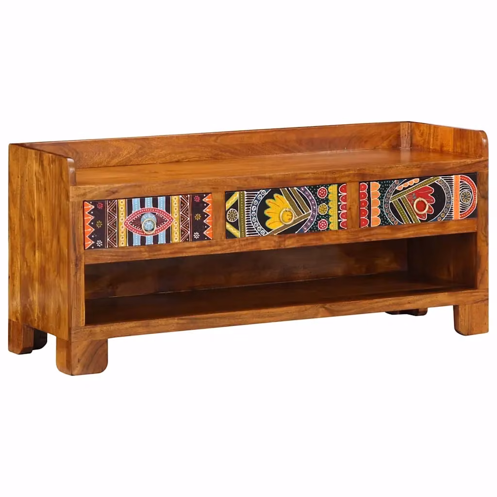 Panca porta scarpe con cassetto vidaXL in legno di acacia marrone L: 100 cm, P: 35 cm, H: 45 cm – 2