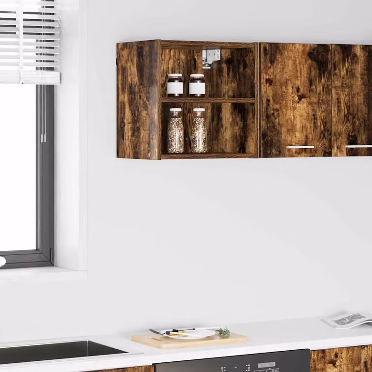 Armadio pensile da cucina vidaXL in rovere fumé marrone con ante a battente e ripiani interni L/P/H: 40 x 29,5 x 40 cm