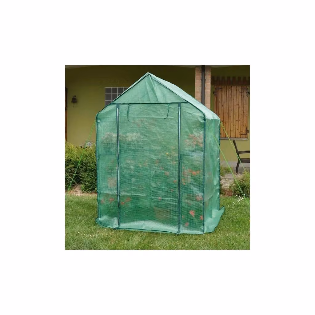 Serra da giardino a casetta VERDEMAX verde con scaffalature in acciaio e plastica, H: 195 cm, L: 140 cm, P: 195 cm – 2