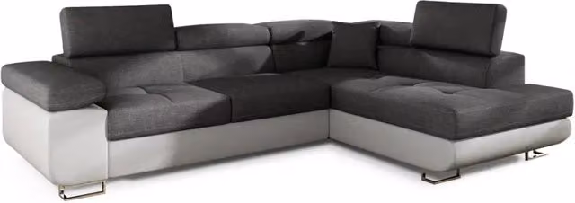 Divano angolare trasformabile MEUBLORAMA grigio e bianco con funzione letto, poggiatesta regolabile e contenitore, L/P/H: 272 x 145 x 85 cm – 1