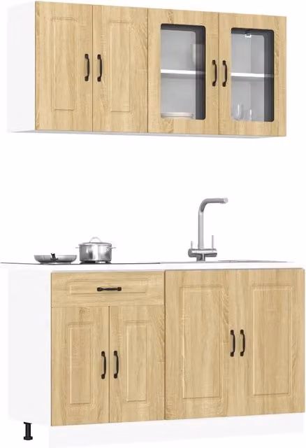 Set di mobili da cucina moderno vidaXL in legno e MDF marrone con ante in vetro e ripiani interni, montaggio a parete, L/P/H: 81.5 x 46.0 x 80.0 cm