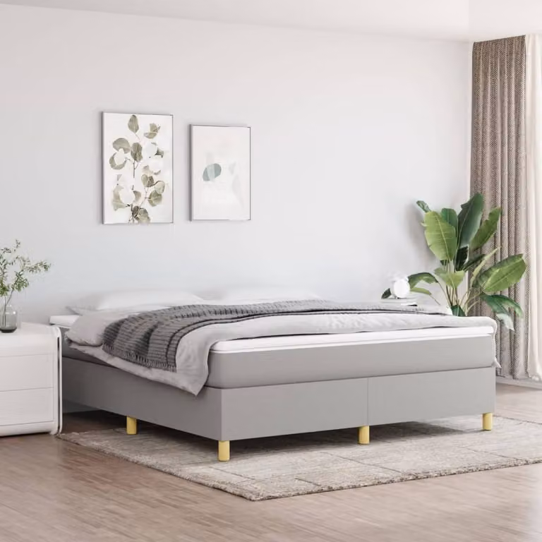 The Living Store Letto a molle con materasso grigio chiaro 160x200 cm in tessuto