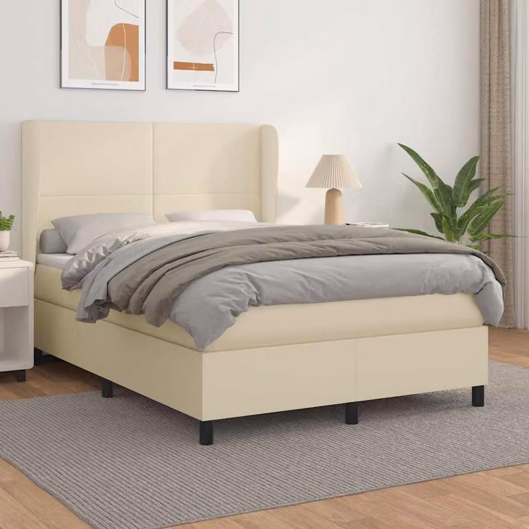 vidaXL Giroletto a Molle con Materasso in Similpelle Beige e Bianco L/P/H: 190 x 140 x 128 cm