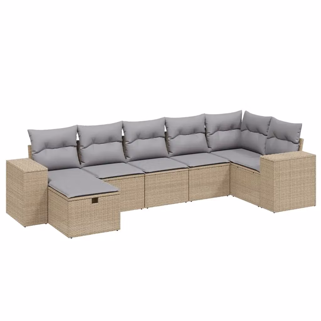 vidaXL Set Divano da Giardino a L 7 pz in Polyrattan con Cuscini Beige e Grigio – 2